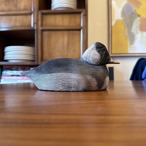 VINTAGE SIGNED The Duck Shop Macomb IL WOOD DUCK DECOY GLASS EYES Bufflehead - Picture 3 of 10